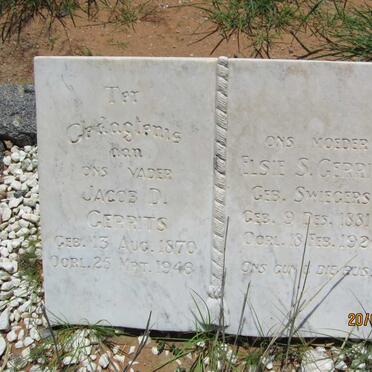 GERRITS Jacob D. 1870-1946 &amp; Elsie S. SWIEGERS 1881-1926