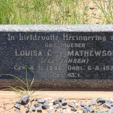 MATHEWSON Louisa C.J. nee JANSEN 1846-1934