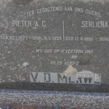 MERWE Pieter A.C., v.d. 1877-1959 &amp; Serliena F. 1880-1937