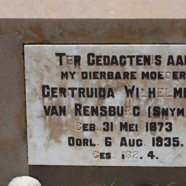 RENSBURG Gertruida Wilhelmina, van nee SNYMAN 1873-1935
