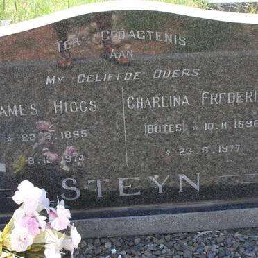 STEYN James Higgs 1895-1974 &amp; Charlina Fredericka BOTES 1896-1977 :: HART Thora nee STEYN 1921-2001
