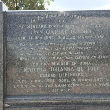 TOIT Jan Garial, du 1894-1956 &amp; Martha Johanna LIEBENBERG 1901-1971