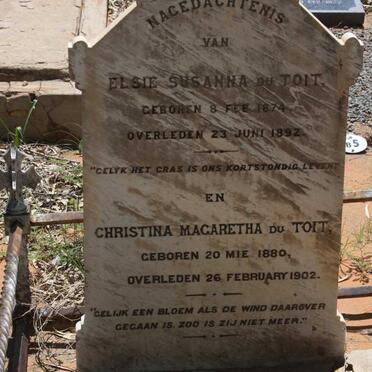 TOIT Elsie Susanna, du 1874-1892 :: DU TOIT Christina Margaretha 1880-1902