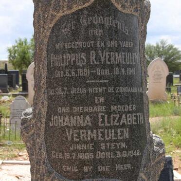 VERMEULEN Philippus R. 1881-1941 &amp; Johanna Elizabeth STEYN 1885-1942