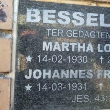 BESSELAAR Johannes Frederik 1931-2022  & Martha Louisa 1930-2006