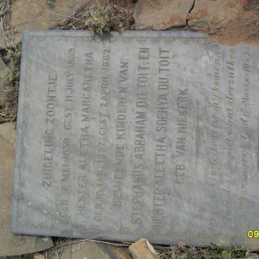 TOIT Hester Aletha Margaretha, du 1857-1862 :: DU TOIT Infant son 1859-1859