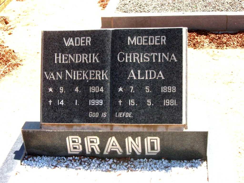 BRAND Hendrik van Niekerk 1904-1999 &amp; Christina Alida 1898-1981