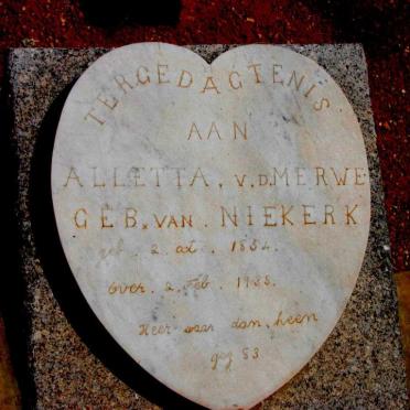 MERWE Alletta, v.d. nee VAN NIEKERK 1854-1935
