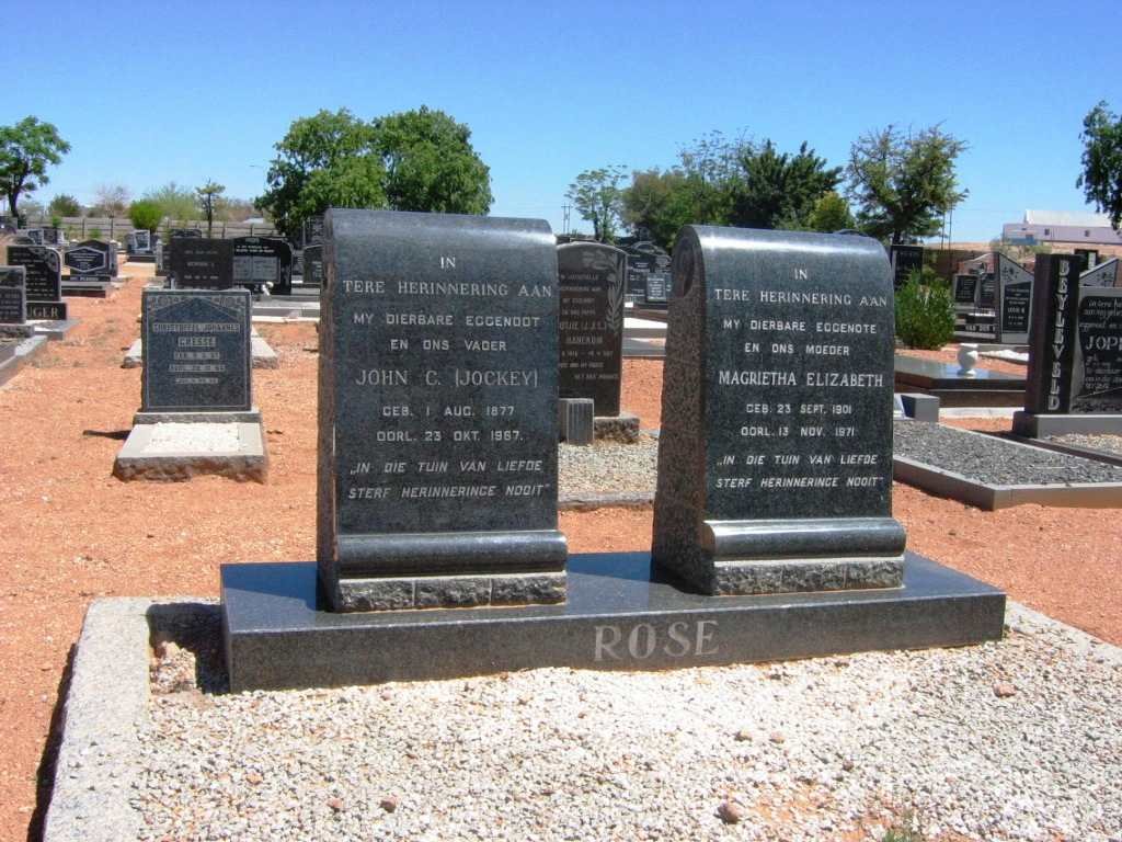 ROSE John C. 1877-1967 &amp; Magrietha Elizabeth 1901-1971