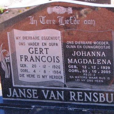 RENSBURG Gert Francois, Janse van 1926-1984 &amp; Johanna Magdalena 1929-2005