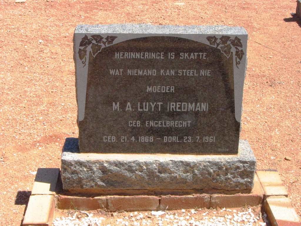 LUYT M.A. formerly REDMAN nee ENGELBRECHT 1868-1961