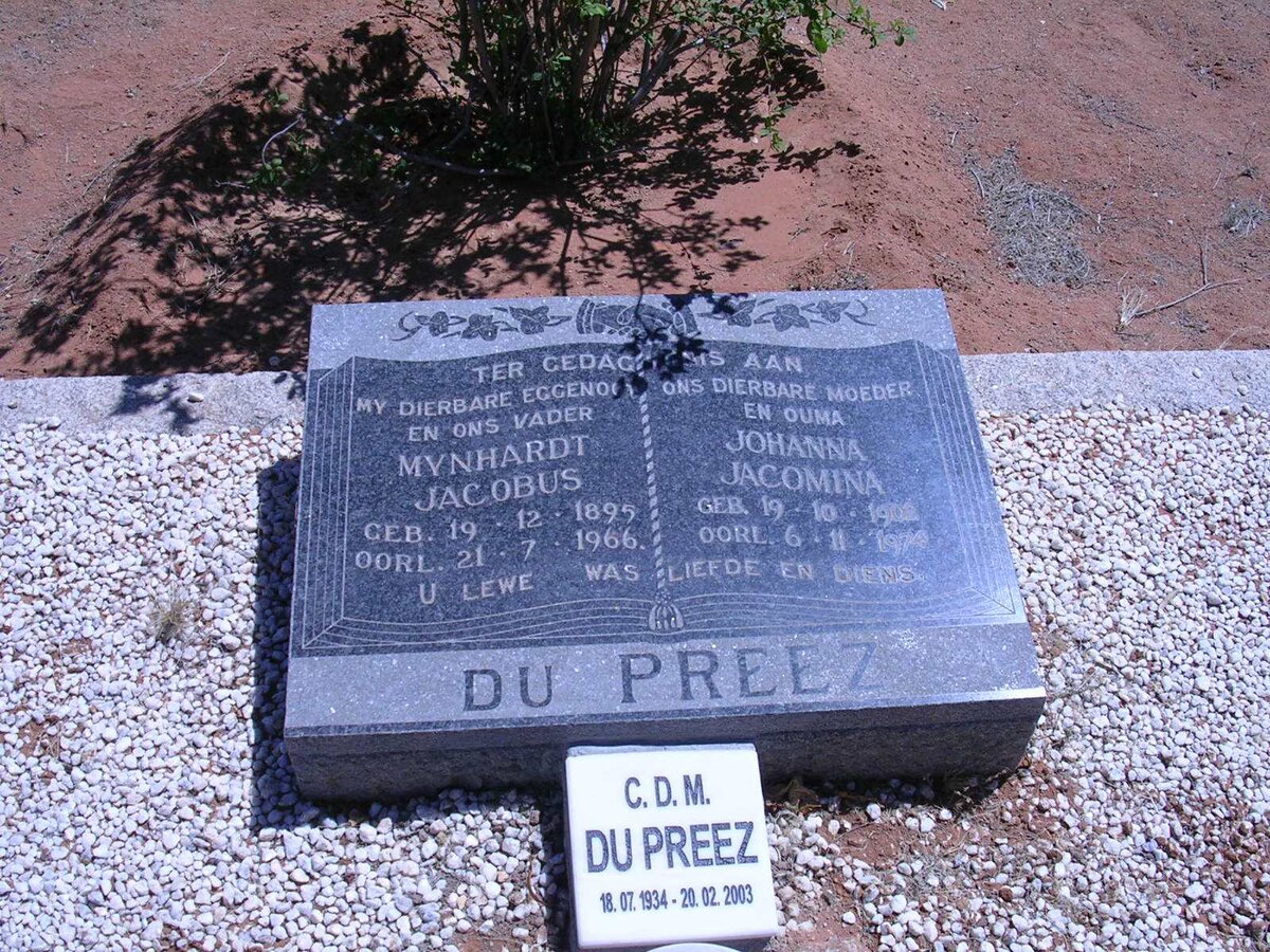 PREEZ Mynhardt Jacobus, du &amp; Johanna Jacomina 1908- , DU PREEZ C.D.M. 1934-2003