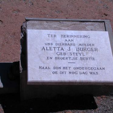 BURGER Aletta J. geb. STEYL, BURGER Bertie