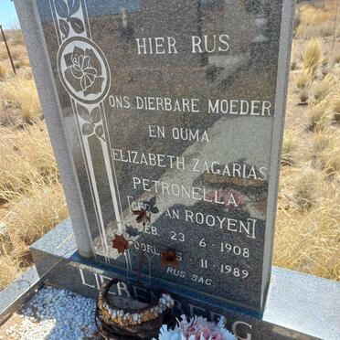 LIEBENBERG Elizabeth Zagarias Petronella nee VAN ROOYEN 1908-1989