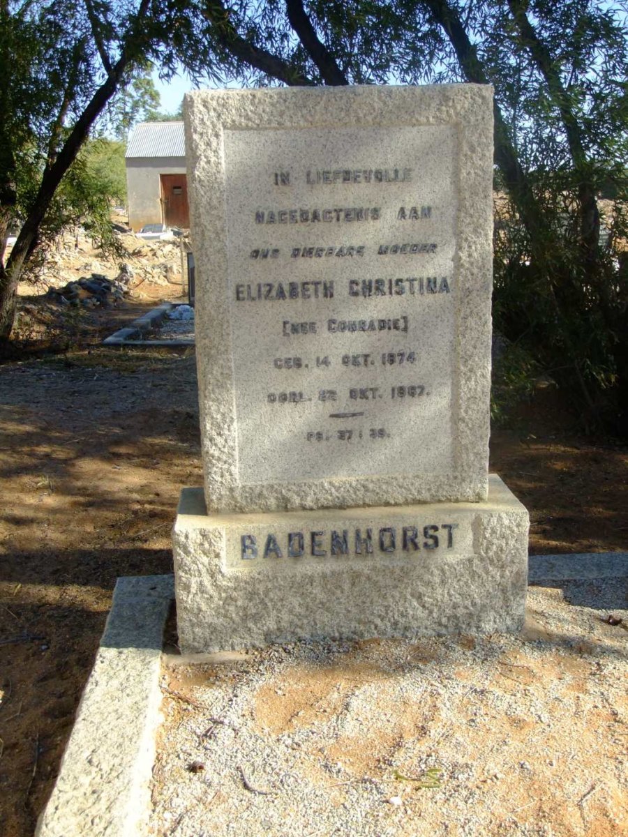 BADENHORST Elizabeth Christina nee CONRADIE 1874-1967
