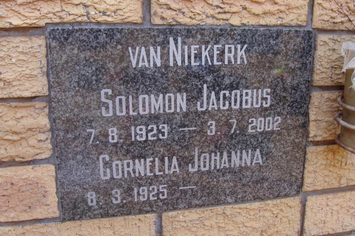 NIEKERK Solomon Jacobus 1923-2002 &amp; Cornelia Johanna 1925-