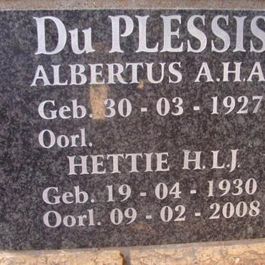 PLESSIS Albertus A.H.A., du 1927- &amp; Hettie H.L.J. 1930-2008