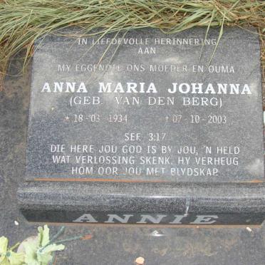 FOURIE Anna Maria Johanna nee VAN DEN BERG 1934-2003