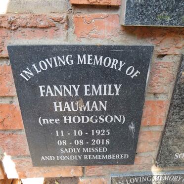 HAUMAN Fanny Emily nee HODGSON 1925-2018