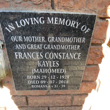 KAYLES Frances Constance nee MAHOMED 1929-2018