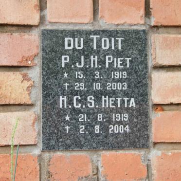 TOIT P.J.H., du 1919-2003 &amp; H.C.S. 1919-2004
