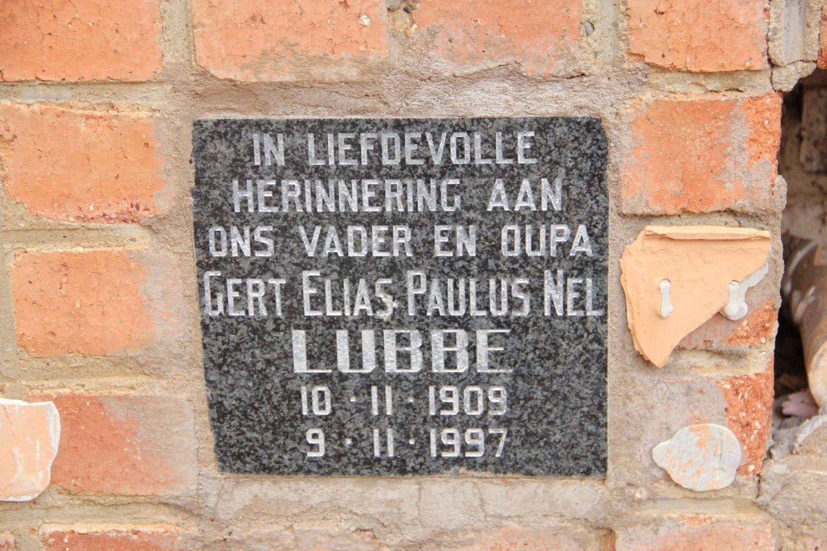 LUBBE Gert Elias Paulus Nel 1909-1997