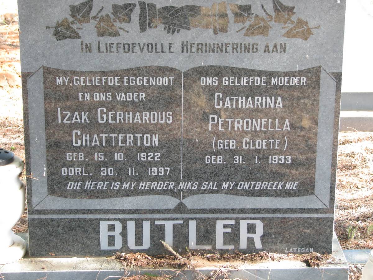 BUTLER Izak Gerhardus CHATTERTON 1922-1997 &amp; Catharina Petronella CLOETE 1933-