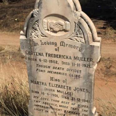JONES Martha Elizabeth nee MULLER 1901-1941 :: MULLER Gertena Fredericka 1902-1921
