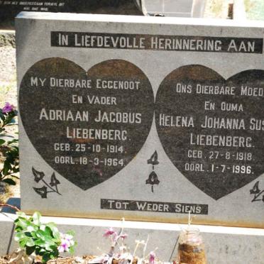 LIEBENBERG Adriaan Jacobus 1914-1964 &amp; Helena Johanna Susara 1918-1996