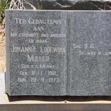 MULLER Johanna Lodewika nee V.D. MERWE 1912-1973