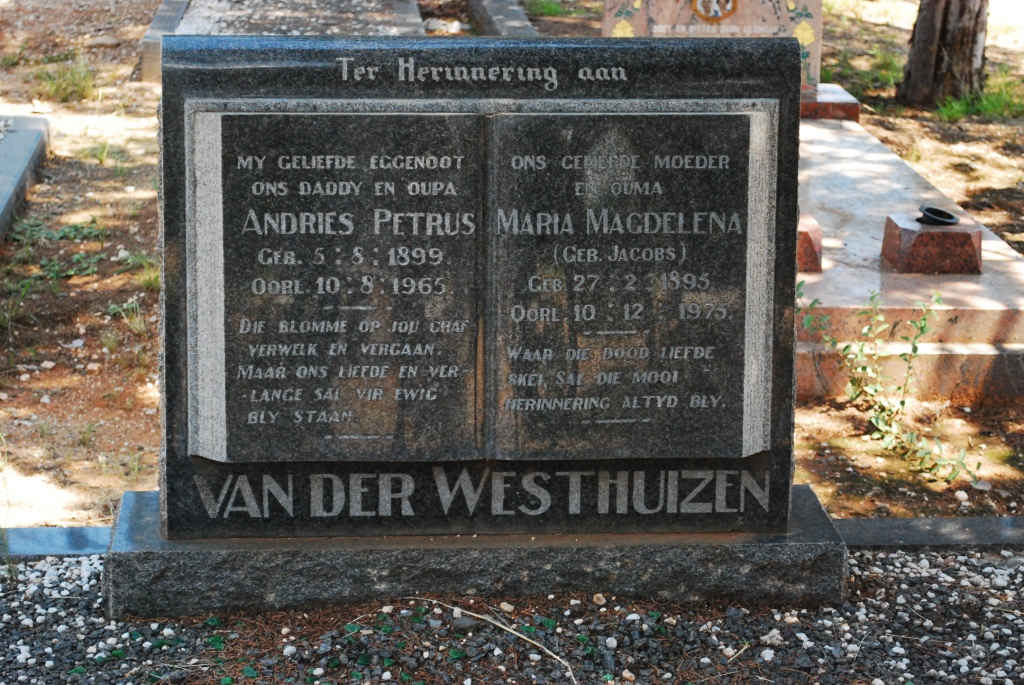 WESTHUIZEN Andries Petrus, van der 1899-1965 &amp; Maria Magdalena JACOBS 189?-1975