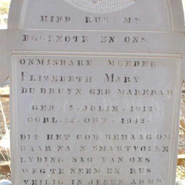 BRUYN Elizebeth Mary, de nee MARKRAM 1912-1942