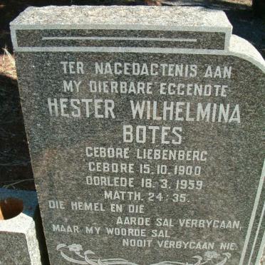 BOTES Hester Wilhelmina nee LIEBENBERG 1900-1959