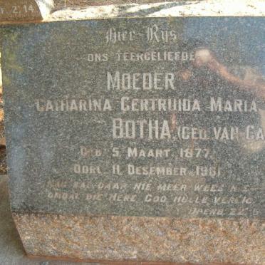 BOTHA Catherina Gertruida Maria nee VAN GASS 1877-1961