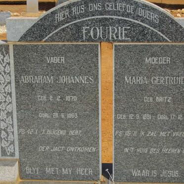 FOURIE Abraham Johannes 1878-1963 &amp; Maria Gertruida BRITZ 1881-1964