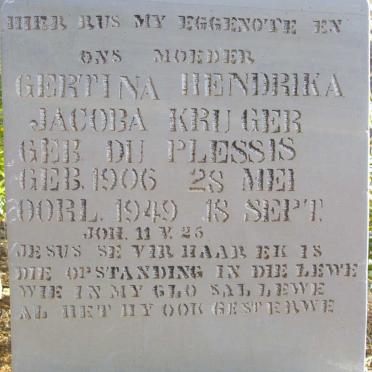 KRUGER Gertina Hendrika Jacoba nee DU PLESSIS 1906-1949