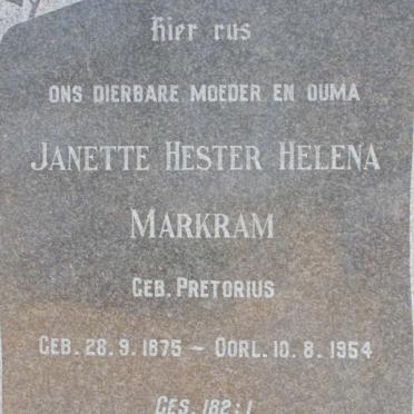 MARKRAM Janette Hester Helena nee PRETORIUS 1875-1954