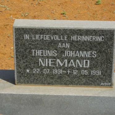 NIEMAND Theunis Johannes 1931-1991
