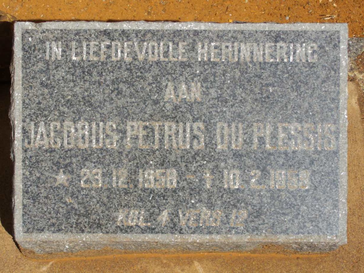 PLESSIS Jacobus Petrus, du 1958-1959