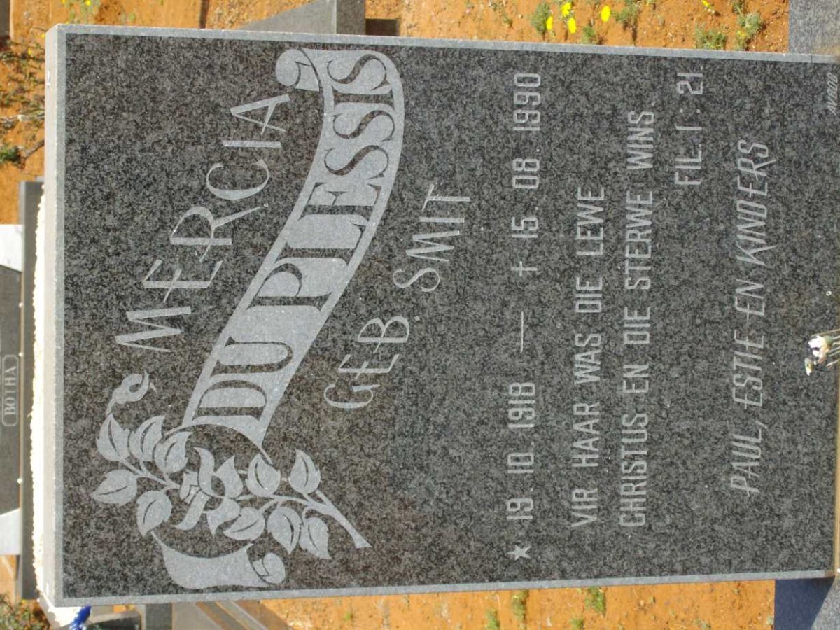 PLESSIS Mercia, du neé SMIT 1918-1990