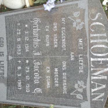 SCHOEMAN Gerhardus J. 1914-1983 &amp; Jacoba C. 1910-1987