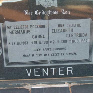 VENTER Hermanus Carel 1903-1981 &amp; Elizabeth Gertruida 1910-1997