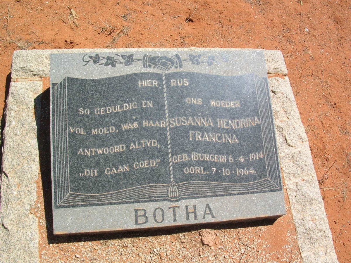 BOTHA Susanna Hendrina Francina geb. BURGER 1914-1964