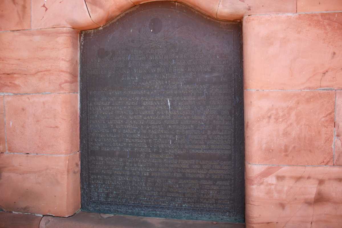 1. Plaque to honour those killed or wounded in Siege of Kimberley