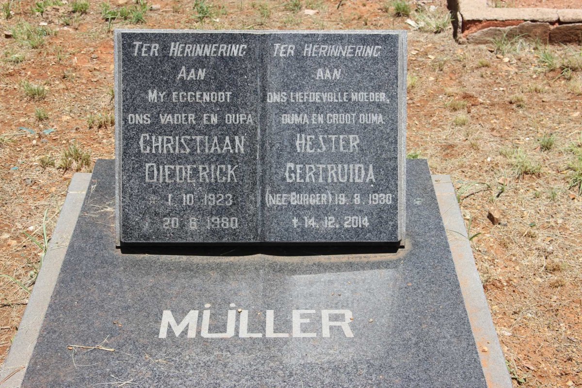 MULLER Christiaan Diederick 1923-1980 &amp; Hester Gertruida BURGER 1930-2014