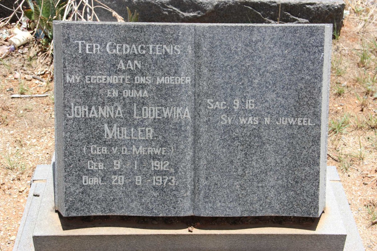 MULLER Johanna Lodewika nee V.D. MERWE 1912-1973