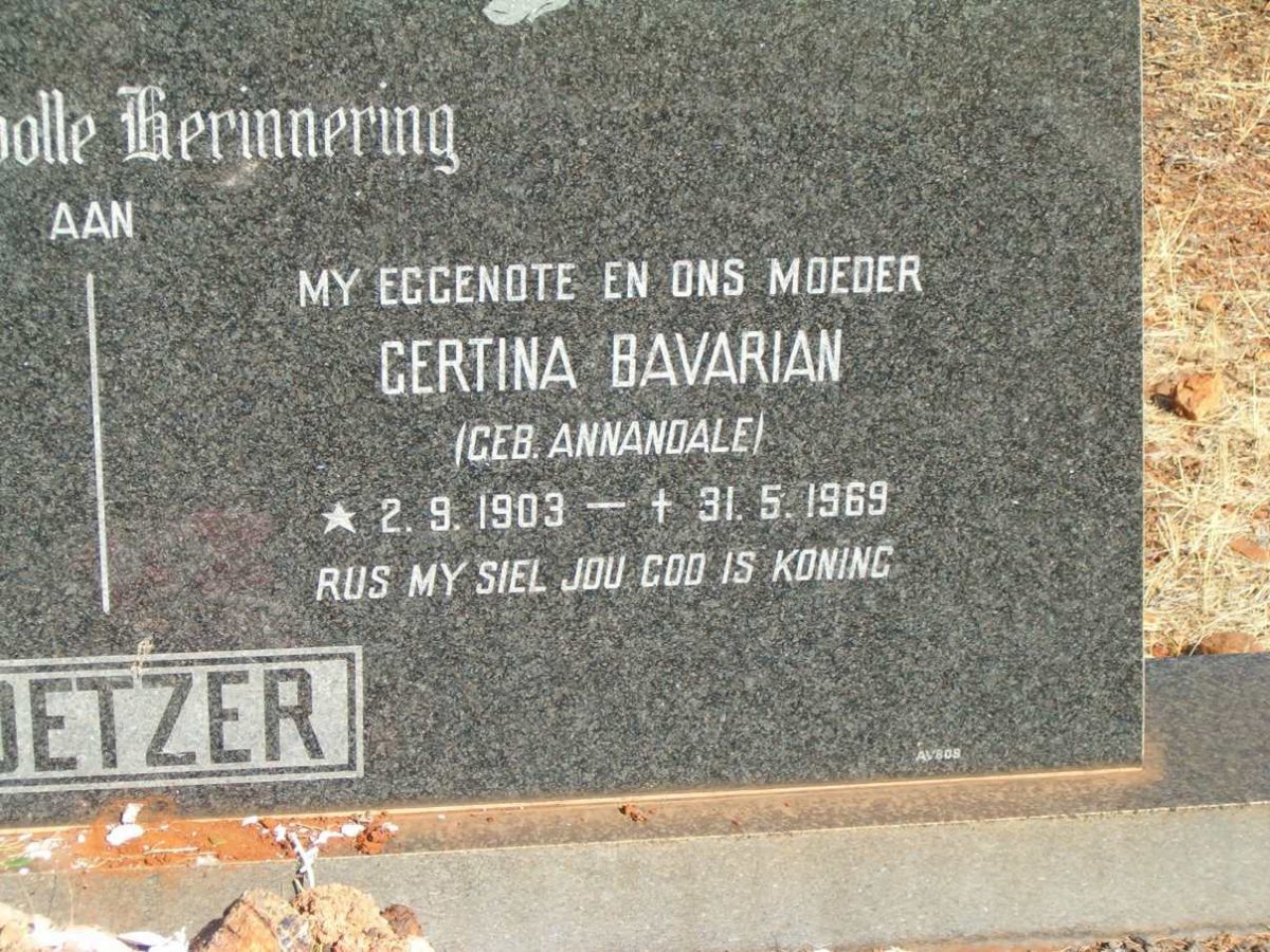 COETZER Gertina Bavarian nee ANNANDALE 1903-1969