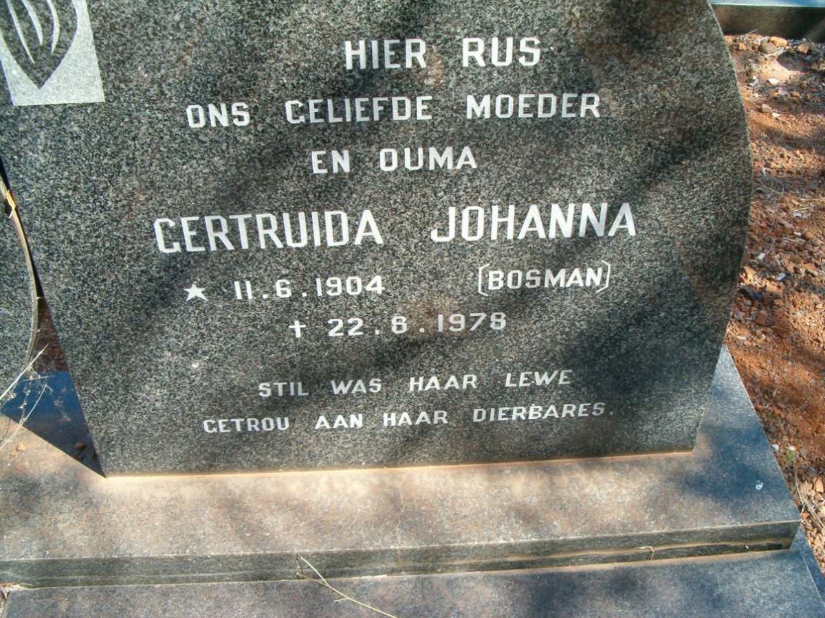 ROOS Gertruida Johanna nee BOSMAN 1904-1978