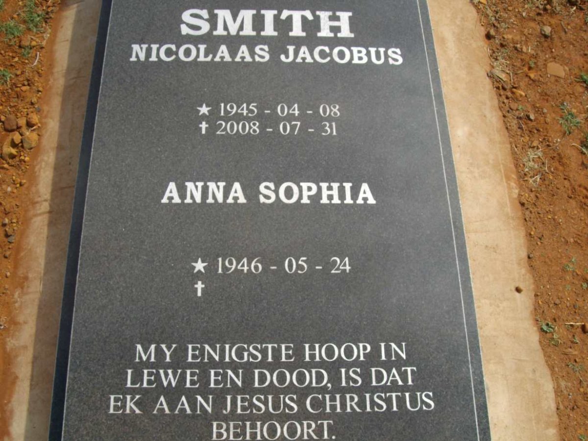 SMITH Nicolaas Jacobus 1945-2008 &amp; Anna Sophia 1946-