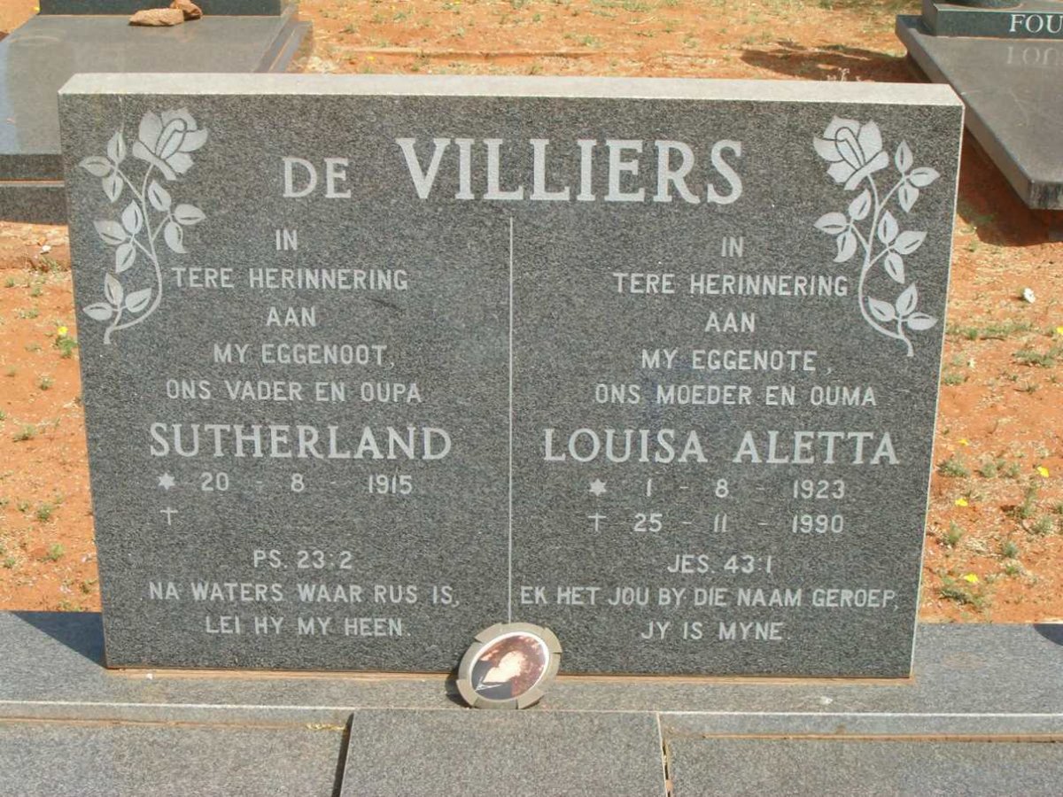 VILLIERS Sutherland, de 1915-  &amp; Louisa Aletta 1923-1990